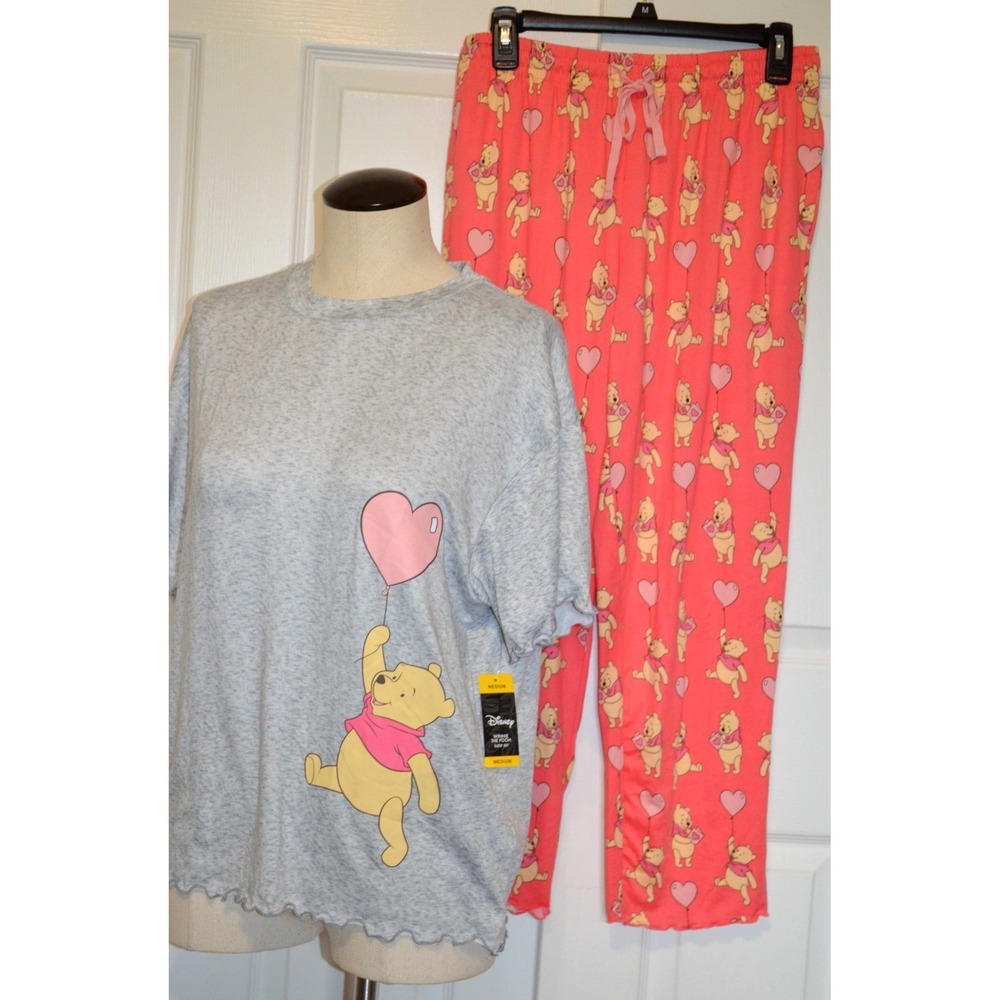 Disney Winnie The Pooh Soft & Stretchy Short Sleeve & Pant Pajama Set Womens M